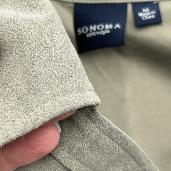 Sonoma Life + Style Womens Sz M Muted Green Faux Suede Button Down Shirt - Picture 7 of 9